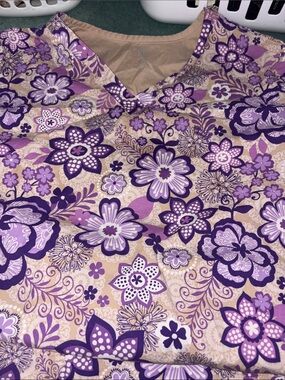 Purple Floral V-Neck Women’s  scrub top